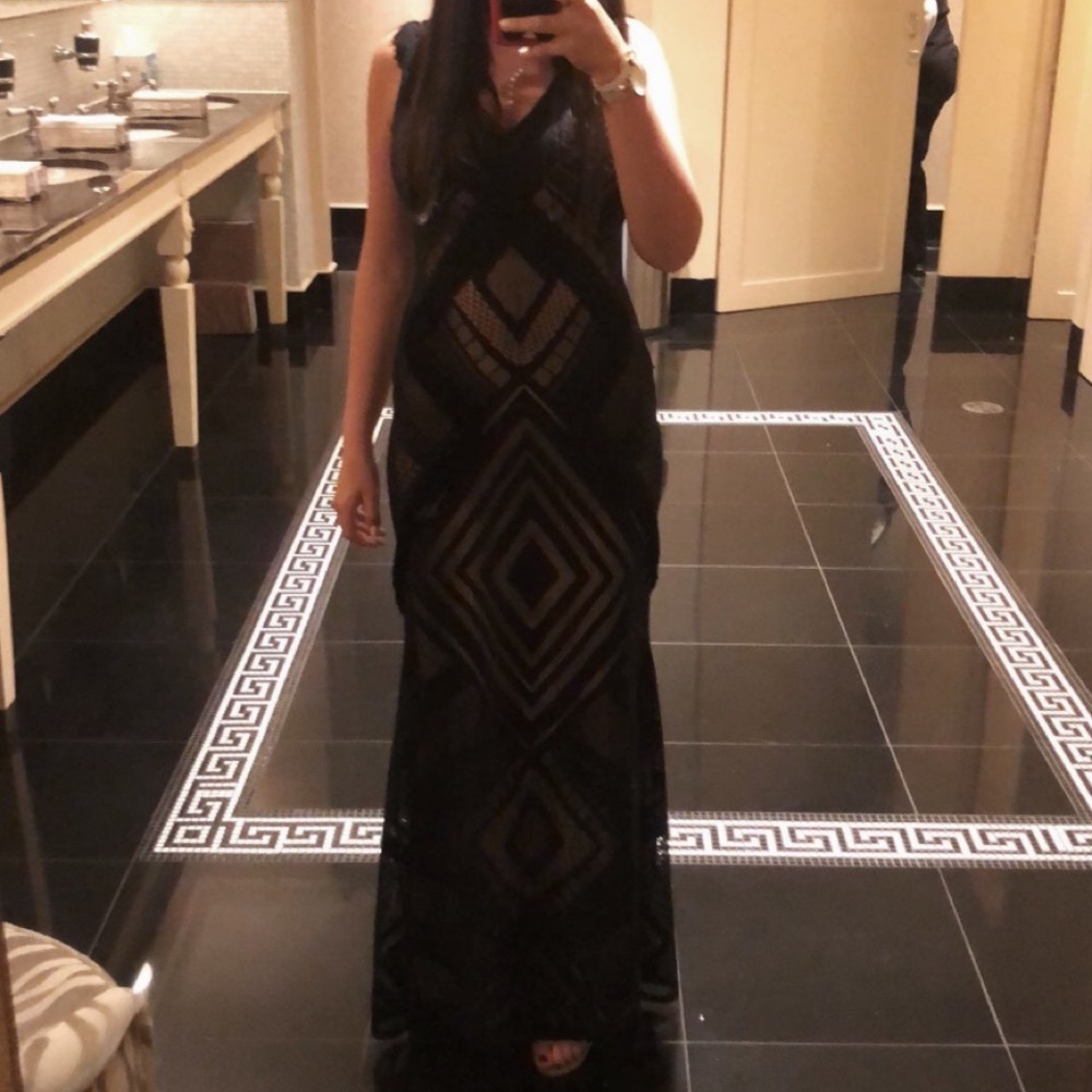 BCBG Maxazria Black Fringe Gown